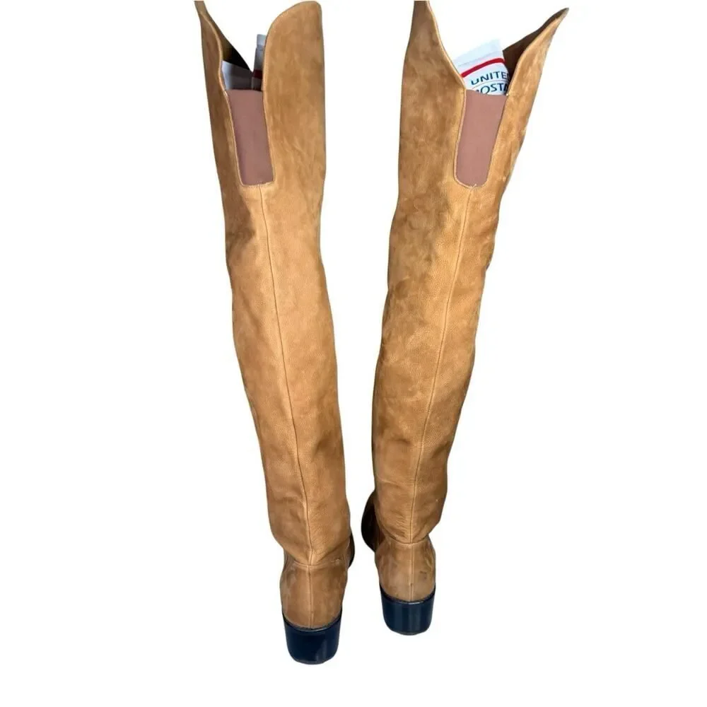 Stuart Weitzman Camel Suede OTK Pull-On Boots Sz 8.5
